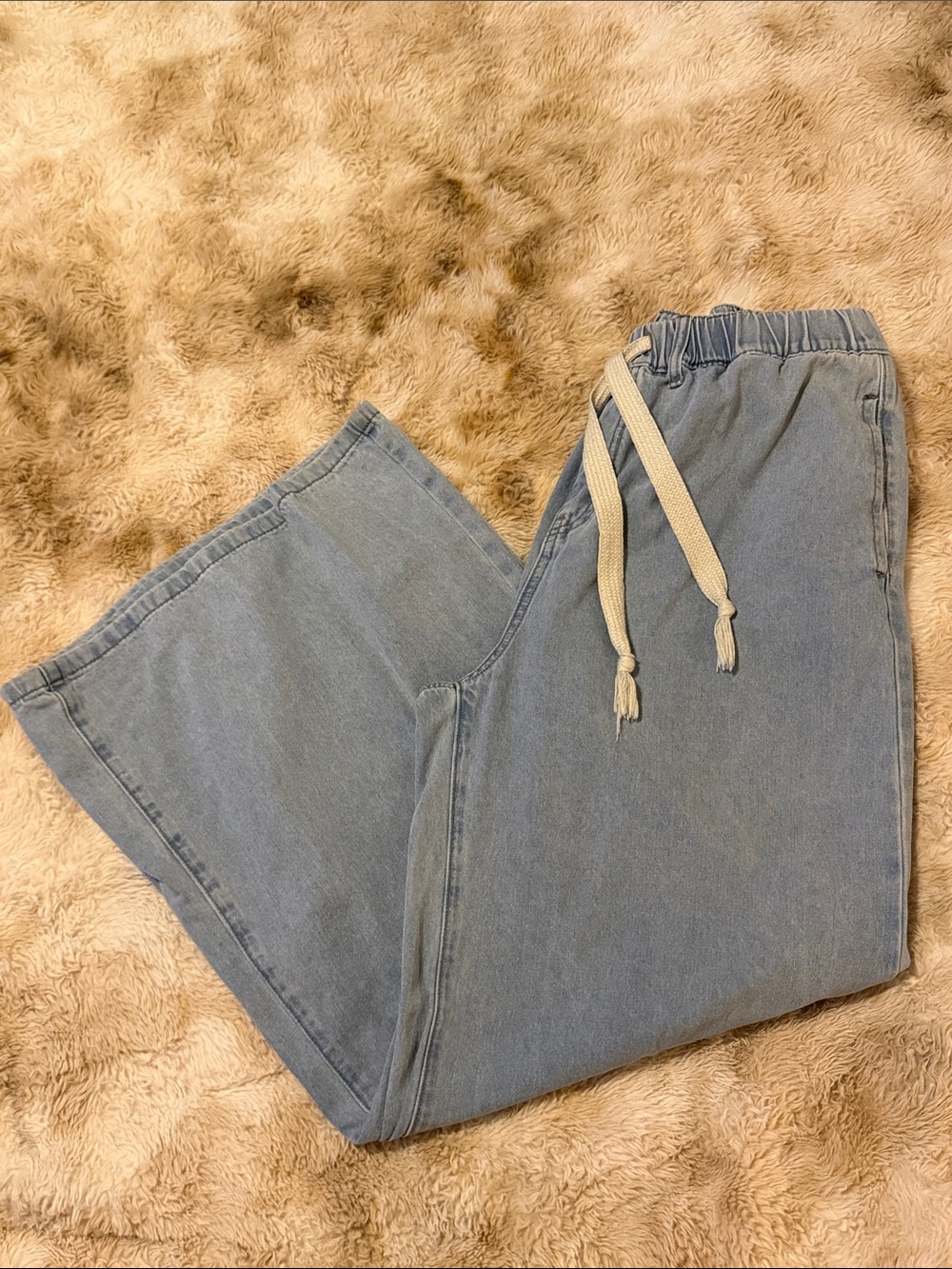Cider Light Blue Wide-Leg Denim Jeans with Drawstring Waist - Picture 3 of 4